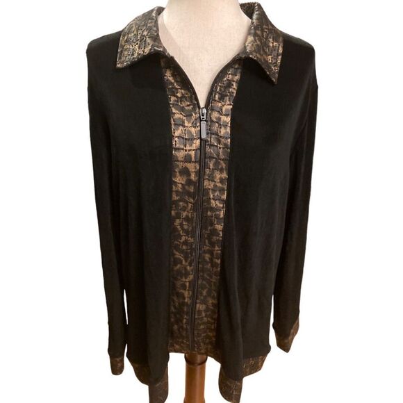 Chico’s Travelers Animal Print Trim Cardigan - Picture 1 of 12